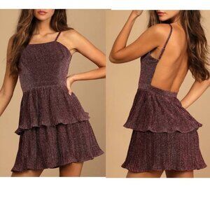 Lulus Women's Magenta Open Back Metallic Pleated Mini Dress